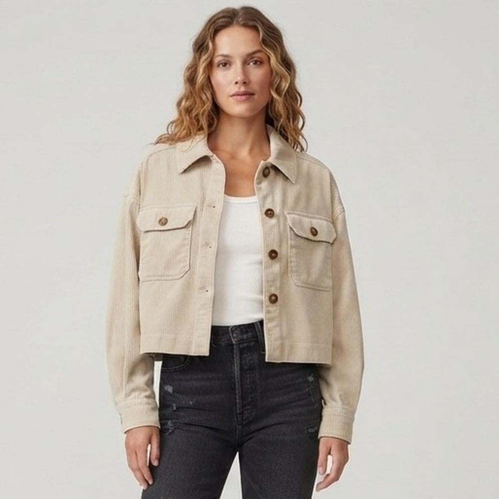 Avec Les Filles Anthropologie Corduroy Jacket Womens S Beige Cropped Shacket